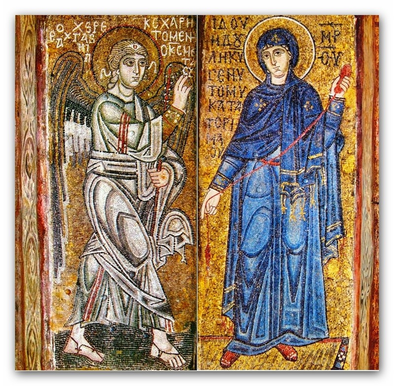 Благовещение. Мозаики на двух столбах Собора Святоой Софии в Киеве, ок. 1040 г.