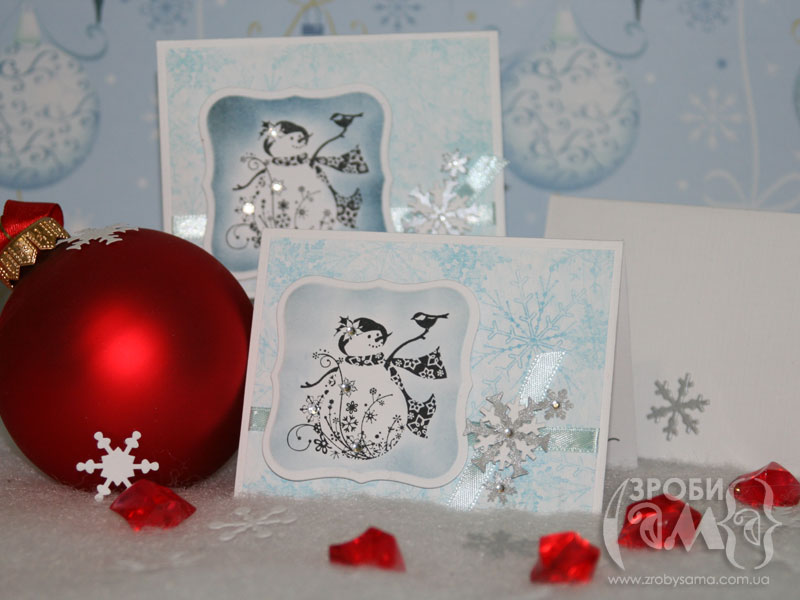 Новорічні листівки - варіант #1 зі сніговиком