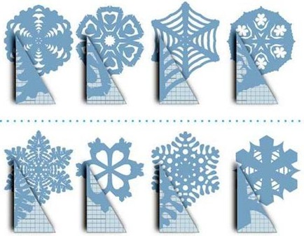 Пример шаблонов/схем для вырезания бумажных снежинок.