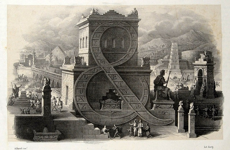Алфавит Antonio Basoli 'Alfabeto Pittorico',1839,25 букв