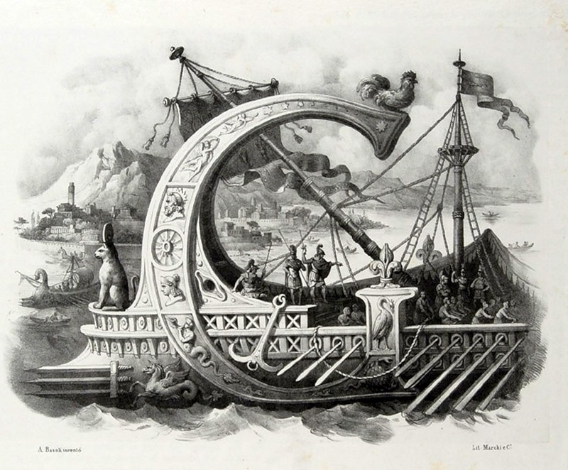 Алфавит Antonio Basoli 'Alfabeto Pittorico',1839,25 букв