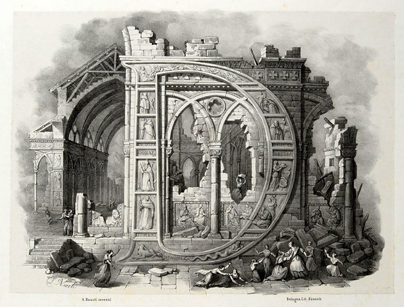 Алфавит Antonio Basoli 'Alfabeto Pittorico',1839,25 букв