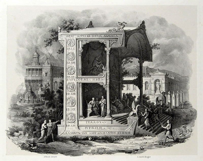 Алфавит Antonio Basoli 'Alfabeto Pittorico',1839,25 букв
