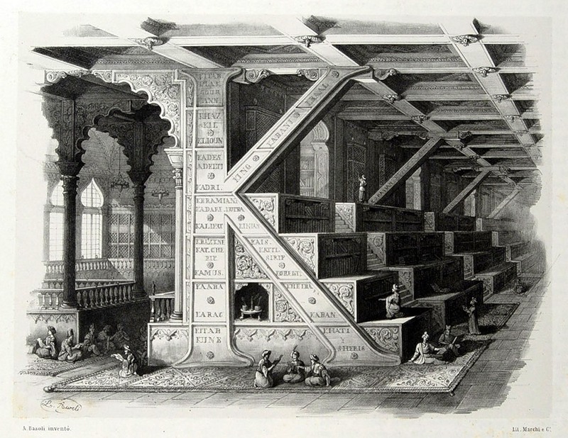 Алфавит Antonio Basoli 'Alfabeto Pittorico',1839,25 букв